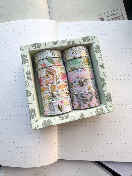 Floral Washi Tape Set Green | 12 pcs 2m Each