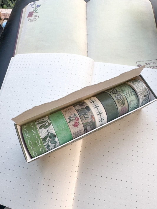 Yhk600C Vintage Washi Tape Set Of 10 Green 2m