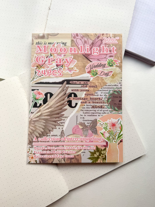 Sqhjb404 Moon night Gray Flower Frame Deco Sticker Book | 24 pages