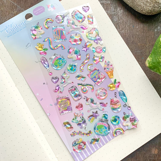 SLAFL 12 Sparkling Rainbow Puffy Sticker 3d  Sticker  | 1 sheet