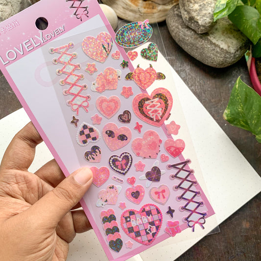 YTEK169 Sparkling  Heart Glitter Sticker  | 1 sheet