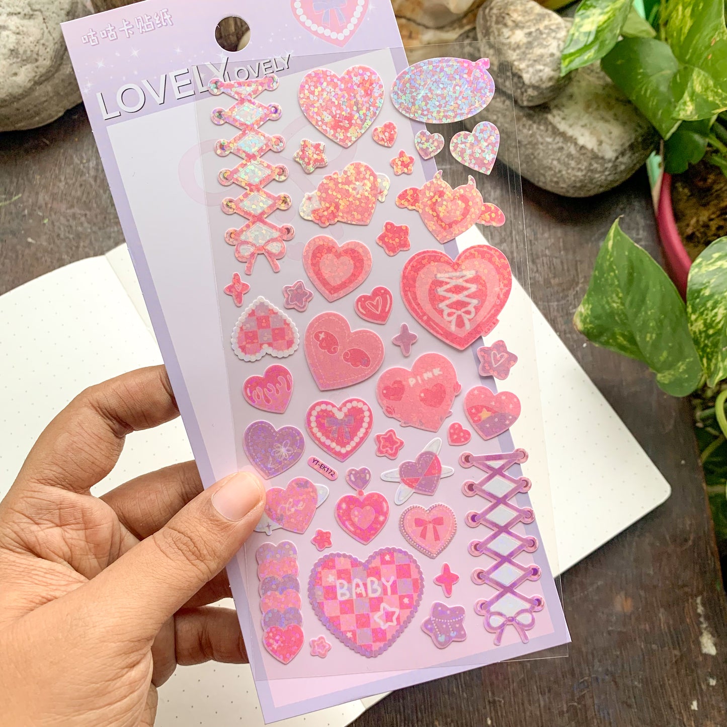 YTEK172 Sparkling  Heart Glitter Sticker  | 1 sheet