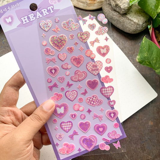 YTEK146 Sparkling  Heart Glitter Sticker  | 1 sheet