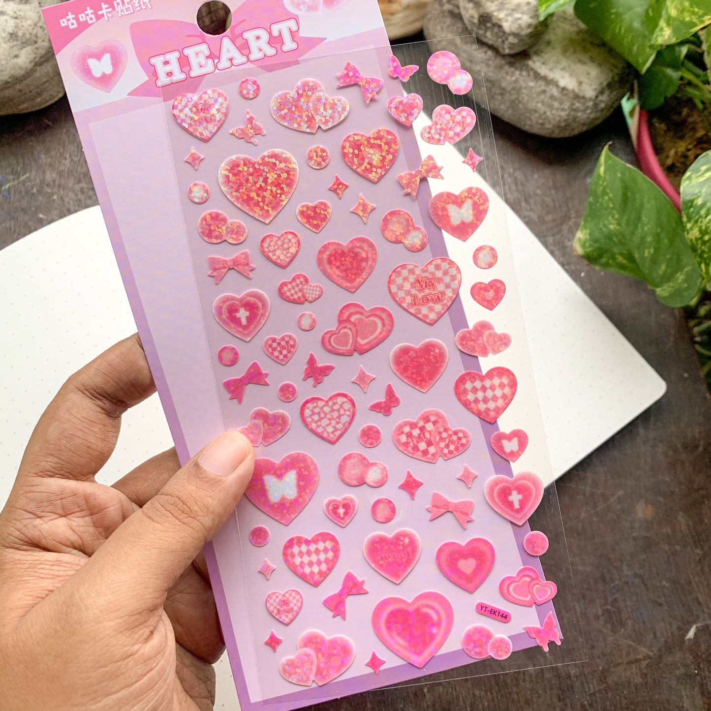 YTEK144 Sparkling Heart  Glitter Sticker  | 1 sheet