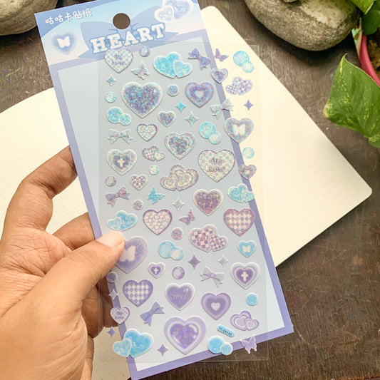 YTEK143 Sparkling  Heart Glitter Sticker  | 1 sheet