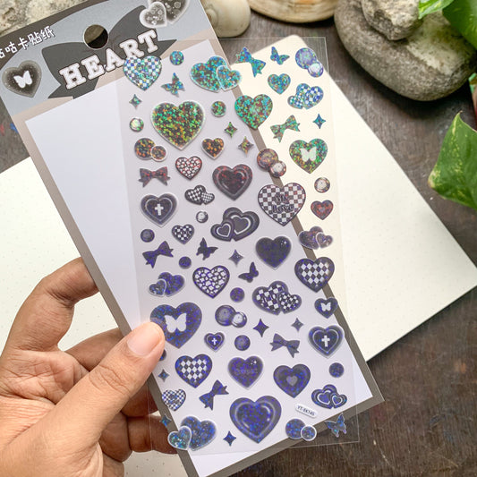 YTEK145 Sparkling  Heart Glitter Sticker  | 1 sheet