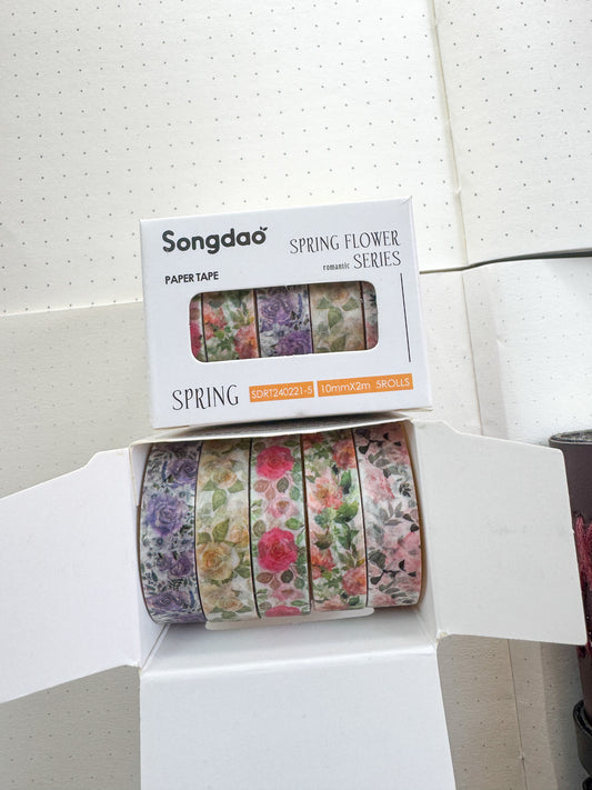 Sdrt240221-5 Spring Flower Series Washi Tape Set Paper Tape| 1cm* 2m  set of 5