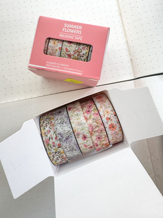 Sdrt240730-1 Summer Flower Series Washi Tape Set Paper Tape| 1cm* 2m  set of 5