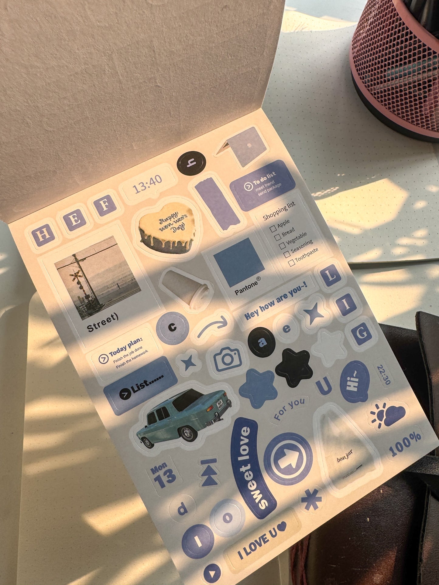 Wxth Journal Paper Sticker Book Blue | 12 Pages Pre Cut Sticker