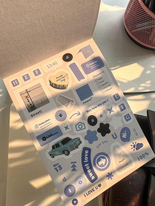 Wxth Journal Paper Sticker Book Blue | 12 Pages Pre Cut Sticker