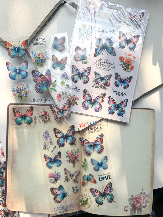 Wxsk016 Butterfly Transparent Pet Precut Sticker Set Of 3 Sheets