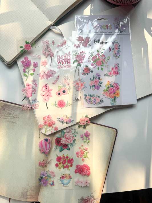 Wxsk005 Flower Transparent Pet Precut Sticker Set Of 3 Sheets