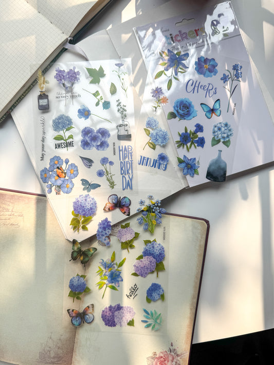 Wxsk015 Flower Transparent Pet Precut Sticker Set Of 3 Sheets