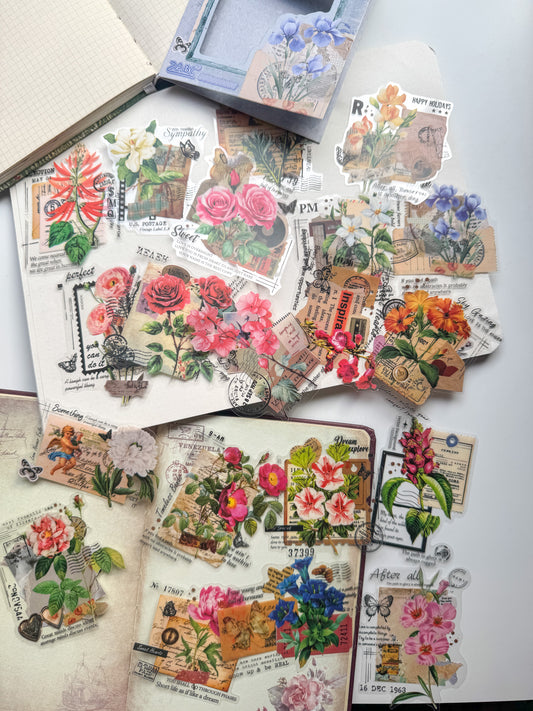 Cjhy601 Flower Brilliance Strange Place Blue Transparent Pet Sticker | 20 Pcs