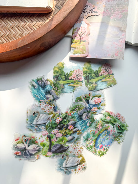 Lyhy605 Lotus Swamp Transparent Flower Pond Stickers | 20 Pcs