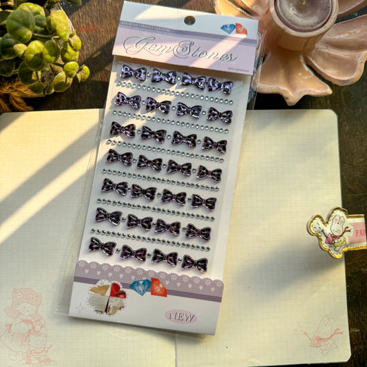 3D Bow Journal Stone Sticker Purple - Stone Sticker - 1 sheet | Pre-cut