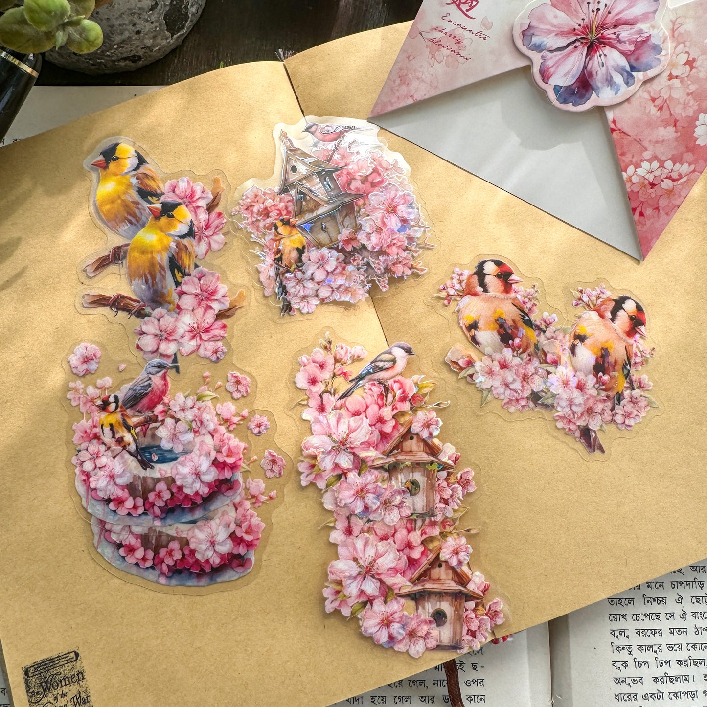 MHD XHYH005 Pink Flower series  Series 10 pcs  PET Stickers Garden Ranch