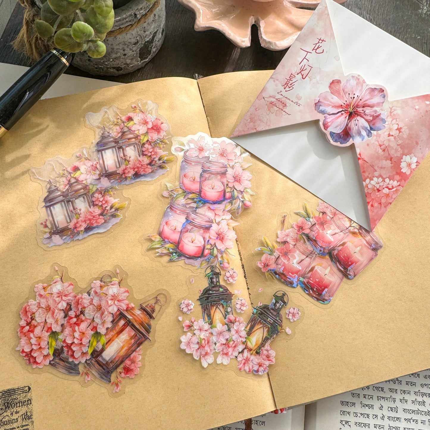 MHD XHYH003 Pink Flower series  Series 10 pcs  PET Stickers Garden Ranch