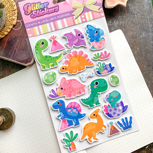 XO004 3D Journal Dinosaurs Foam Sparkling Glittering Puffy Stickers - Fluffy Sticker - 1 sheet | Pre-cut