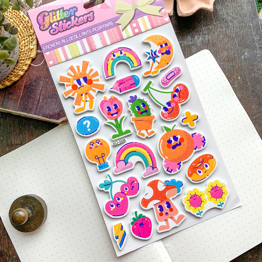 XO008 3D Journal Faces Foam Sparkling Glittering Puffy Stickers - Fluffy Sticker - 1 sheet | Pre-cut