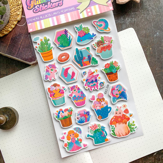 XO006 3D Journal Cactus Foam Sparkling Glittering Puffy Stickers - Fluffy Sticker - 1 sheet | Pre-cut