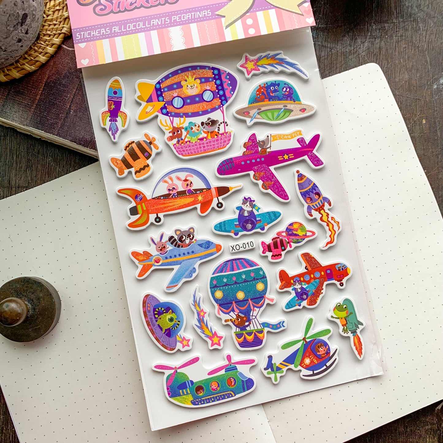 XO010 3D Journal Airplanes Foam Sparkling Glittering Puffy Stickers - Fluffy Sticker - 1 sheet | Pre-cut