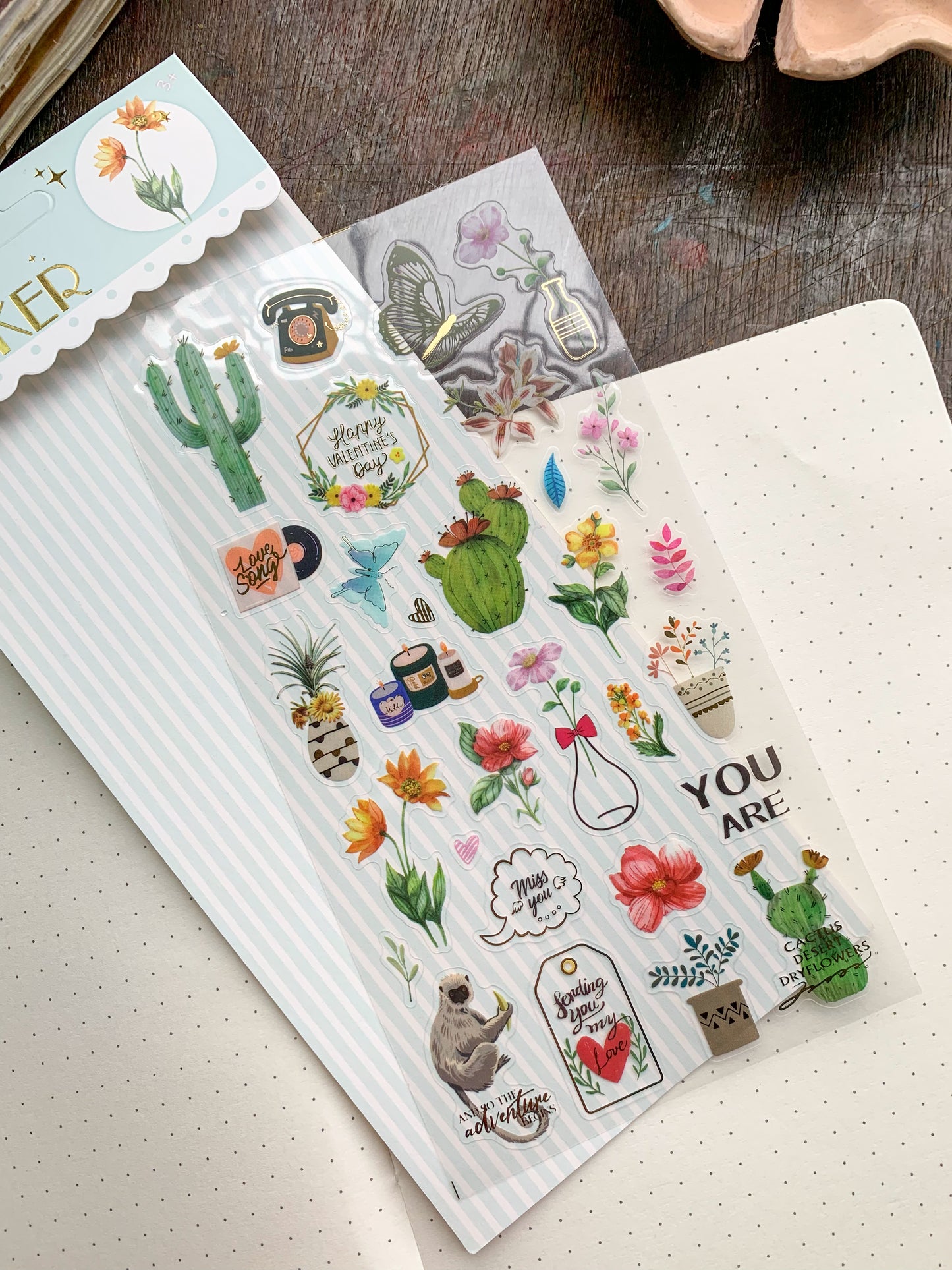 Wxfs 4 Journal Transparent Cactus Foil Stickers - Pet Sticker - 1 sheet | Pre-cut | Kiss-cut