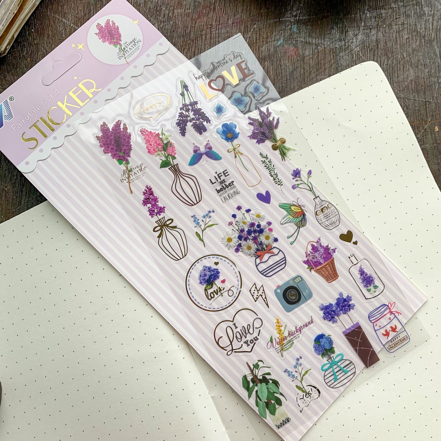 Wxfs 3 Journal Transparent Lavender Foil Stickers - Pet Sticker - 1 sheet | Pre-cut | Kiss-cut