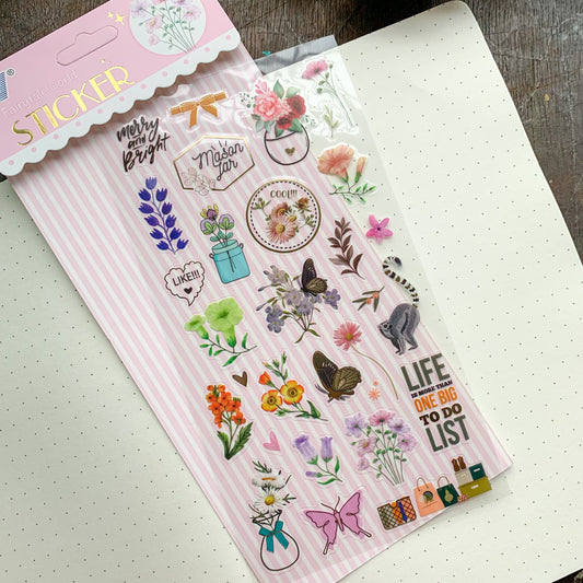 Wxfs 5 Journal Transparent Wild Flower Foil Stickers - Pet Sticker - 1 sheet | Pre-cut | Kiss-cut