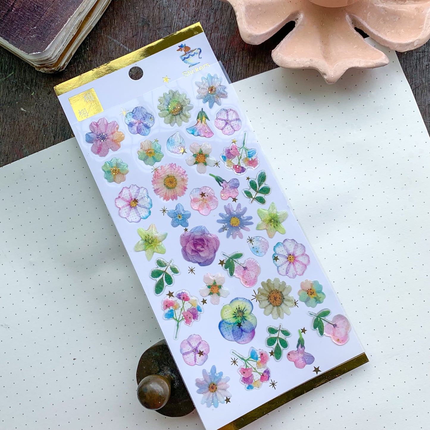 085039 A 3D Journal Transparent Green Flower Sparkling Puffy Stickers - Fluffy Sticker - 1 sheet | Pre-cut