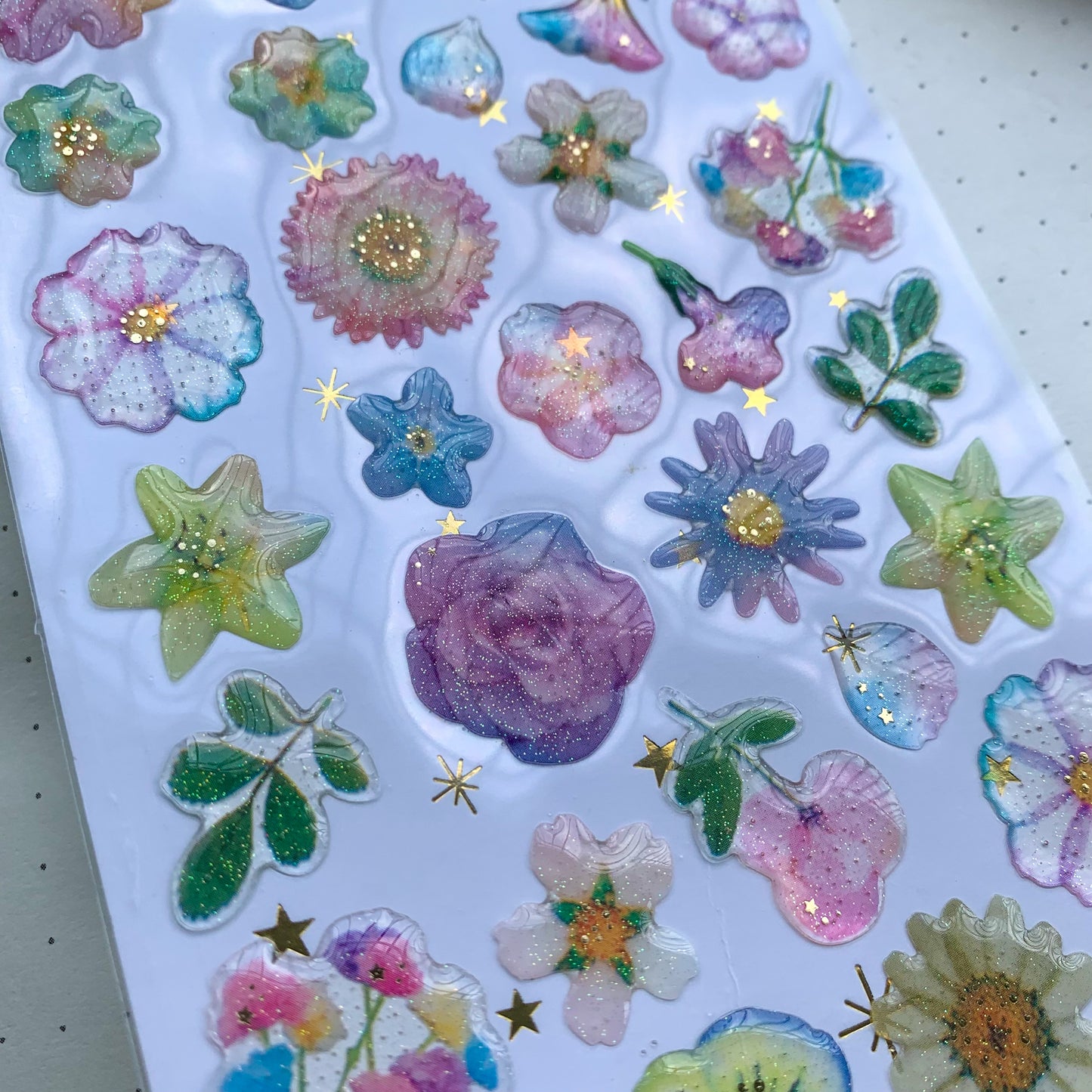 085039 A 3D Journal Transparent Green Flower Sparkling Puffy Stickers - Fluffy Sticker - 1 sheet | Pre-cut