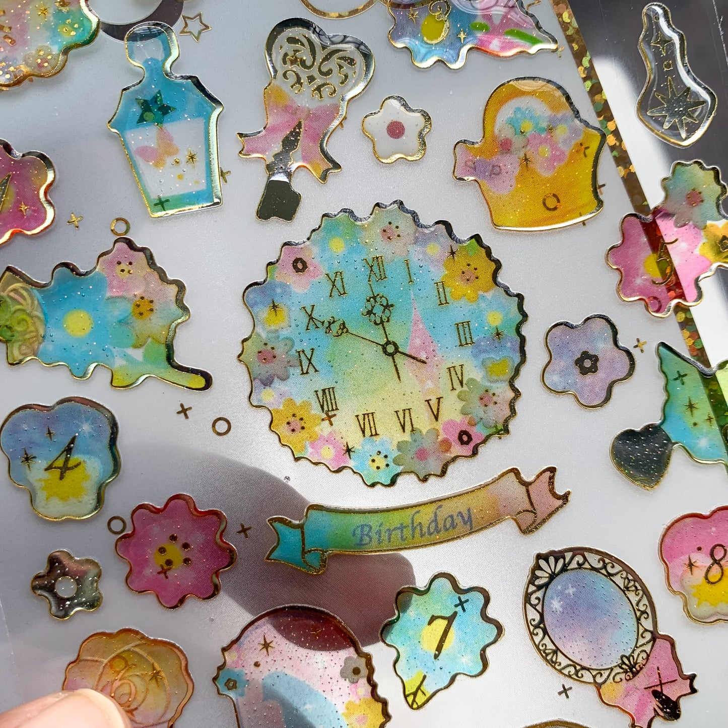 085039 F 3D Journal Transparent Dream clock Sparkling Puffy Stickers - Fluffy Sticker - 1 sheet | Pre-cut