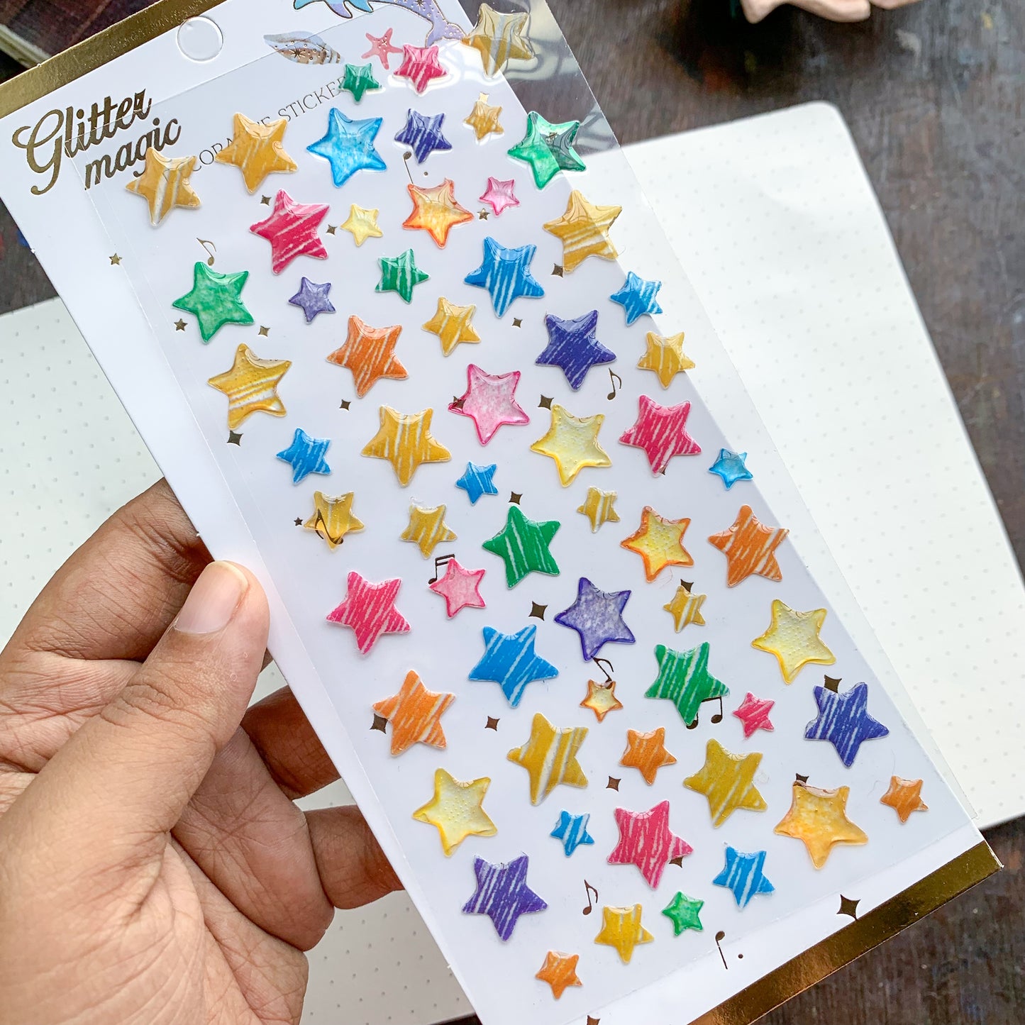 Mg24622 D 3D Journal Transparent Star Sparkling Puffy Stickers - Fluffy Sticker - 1 sheet | Pre-cut