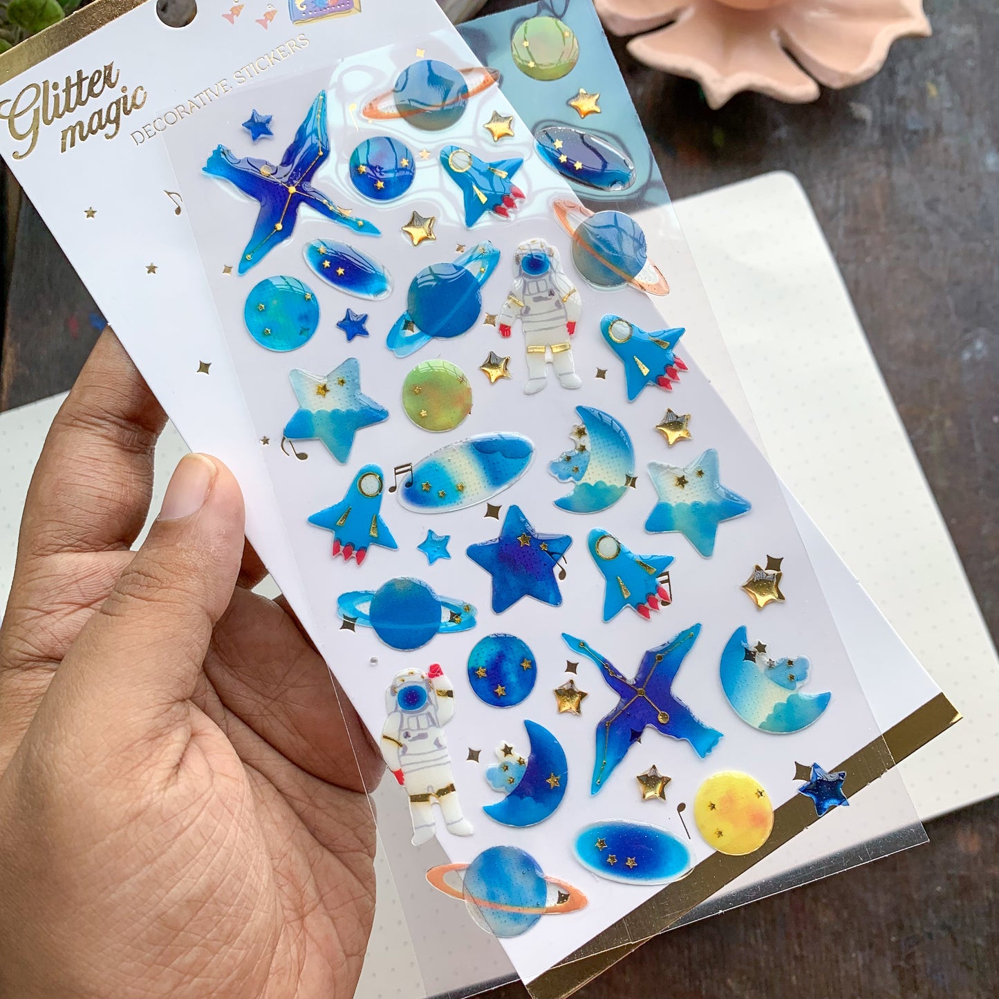 Mg24622 A 3D Journal Transparent Celestial Blue Bird Sparkling Puffy Stickers - Fluffy Sticker - 1 sheet | Pre-cut