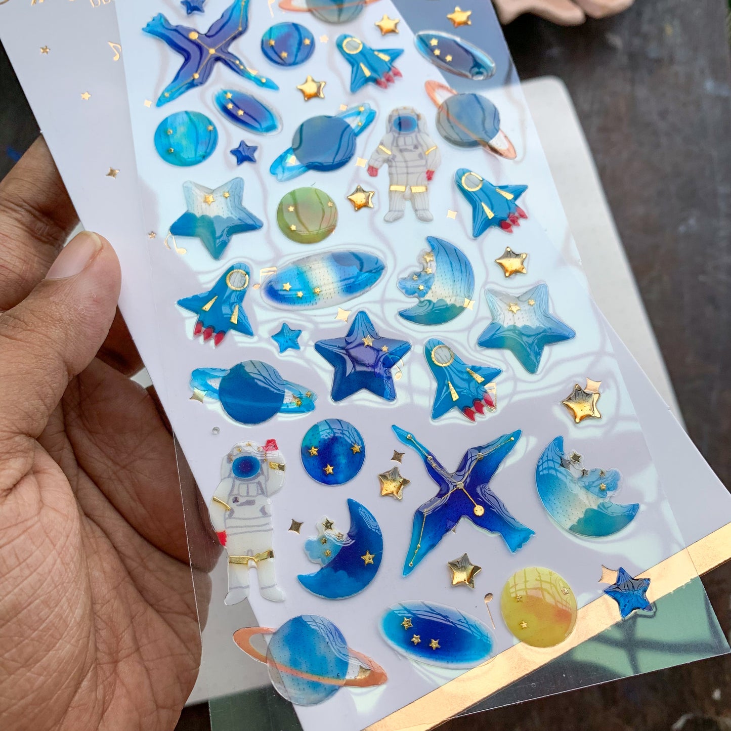 Mg24622 A 3D Journal Transparent Celestial Blue Bird Sparkling Puffy Stickers - Fluffy Sticker - 1 sheet | Pre-cut