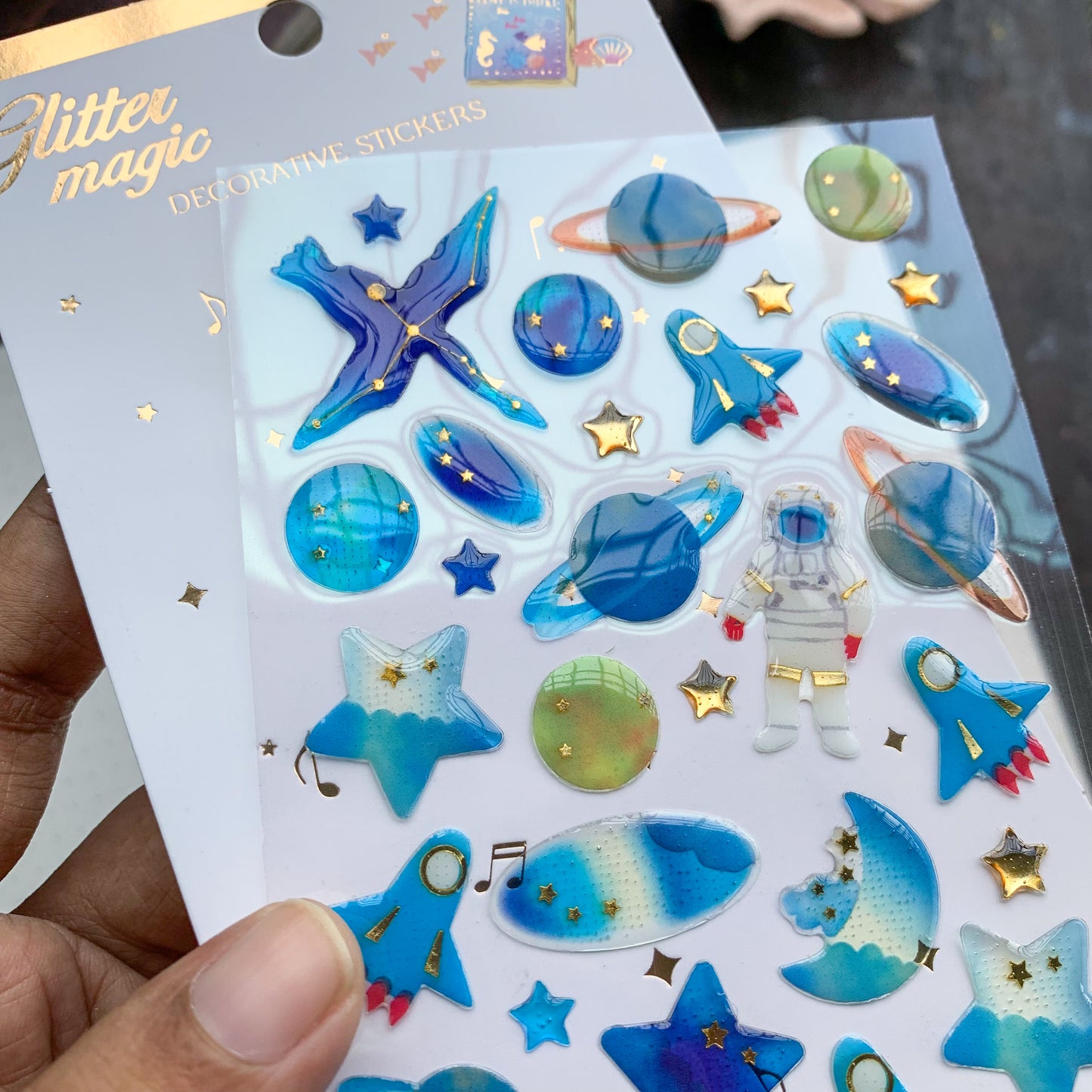 Mg24622 A 3D Journal Transparent Celestial Blue Bird Sparkling Puffy Stickers - Fluffy Sticker - 1 sheet | Pre-cut