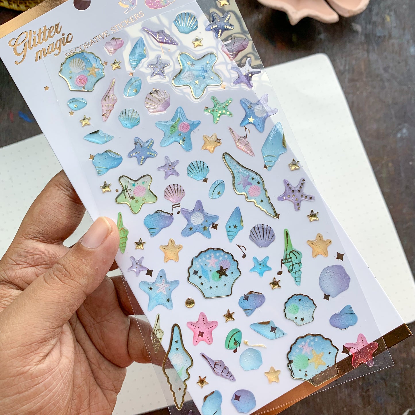 SLA c 3D Journal Transparent Ocean Sparkling Puffy Stickers - Fluffy Sticker - 1 sheet | Pre-cut