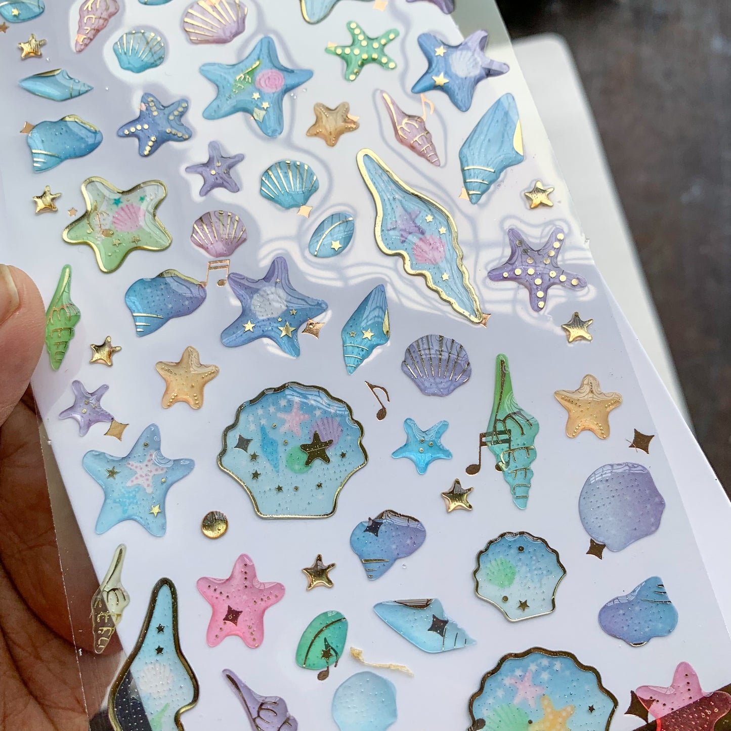 SLA c 3D Journal Transparent Ocean Sparkling Puffy Stickers - Fluffy Sticker - 1 sheet | Pre-cut