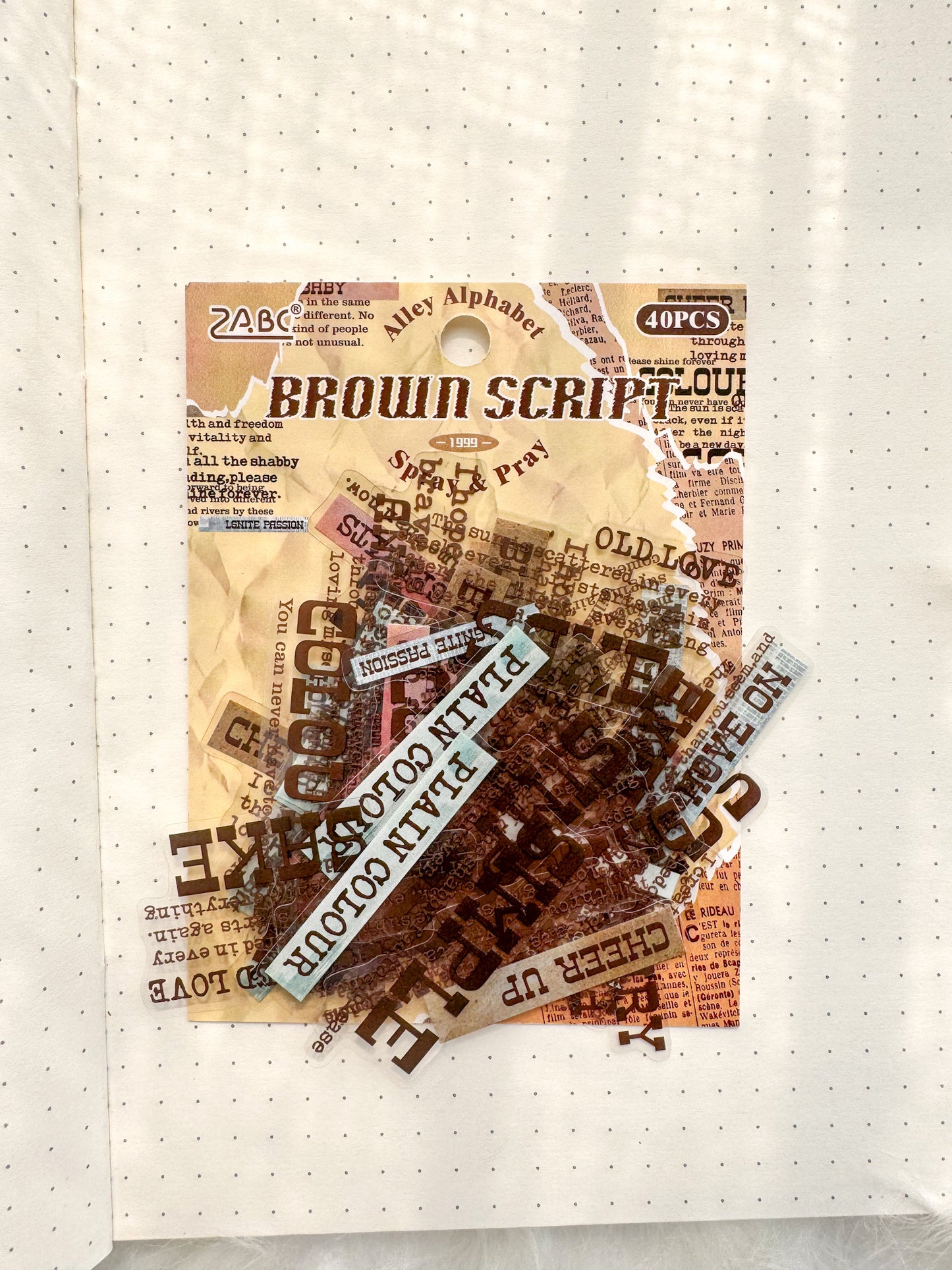 Zjxy604 Brown Script Sentence Sticker Transparent | 40Pcs