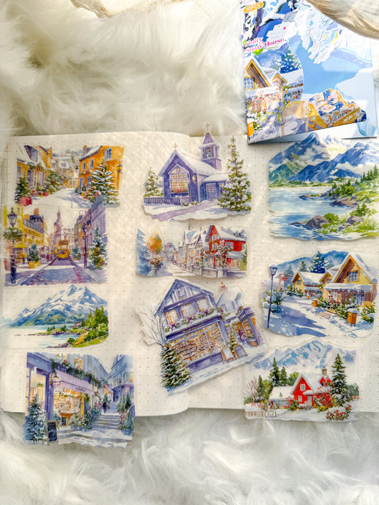 Ssqh404 Fluffy Snow House Transparent Pet Sticker | 10 Pcs