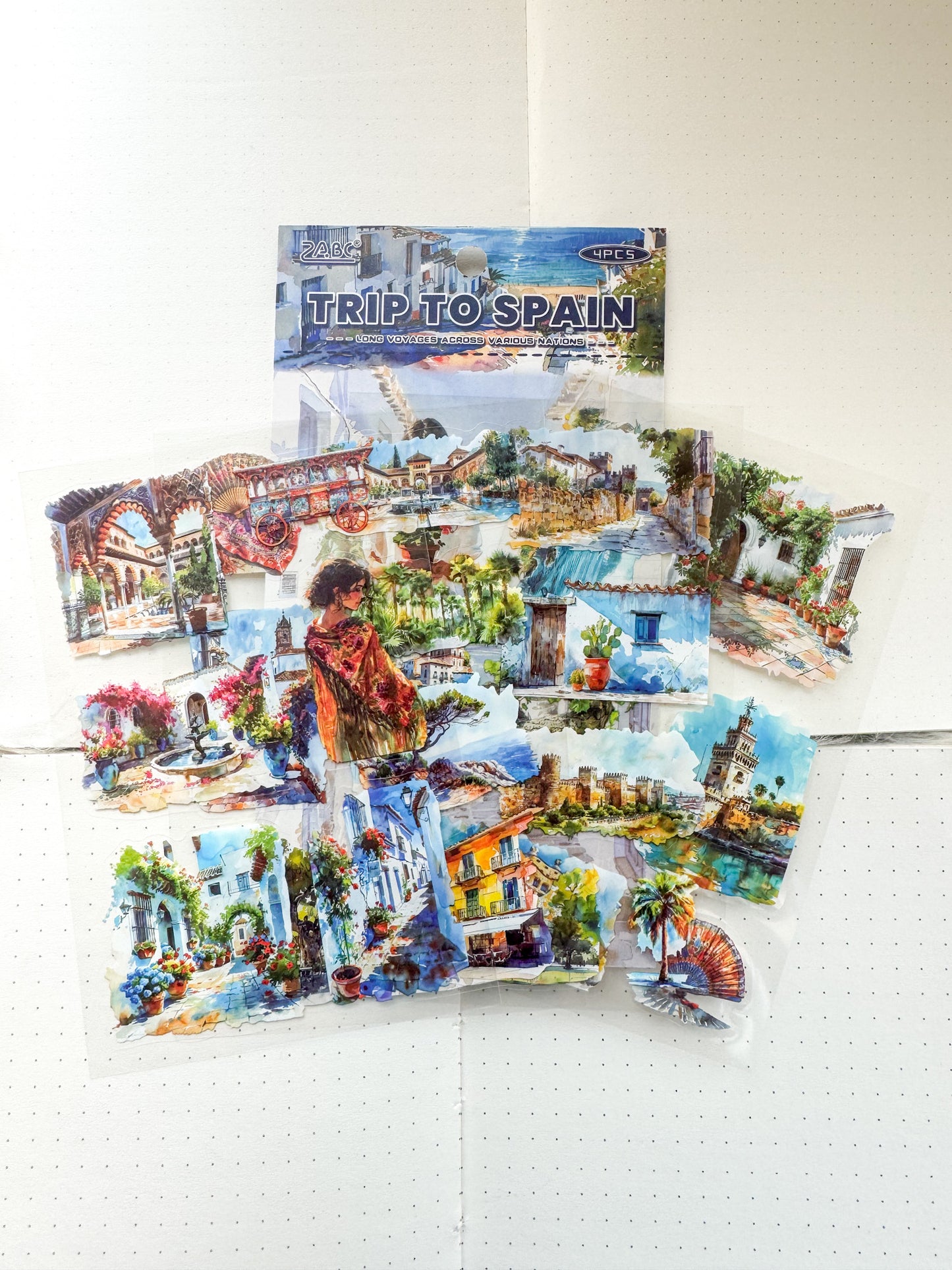 Lgyh129 Trip To Spain Travel  Pet Transparent Sticker PreCut | 150*100mm 4 Sheet