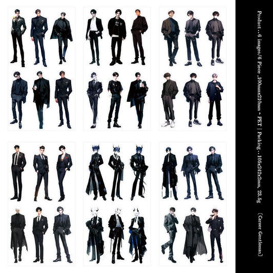 MG024-0949-Yan Ji PET stickers men's illustration series handsome guy theme handbook decoration collage material 6 pieces 4 types