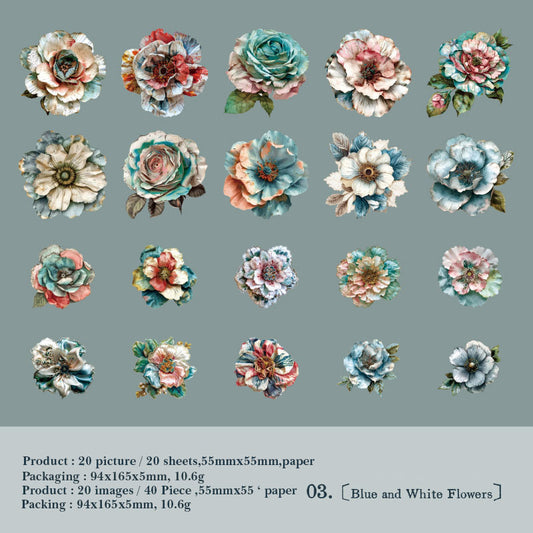 MG024-0955-Yan Ji stickers retro floral series retro flower notebook decoration material 20 pieces into 6 types