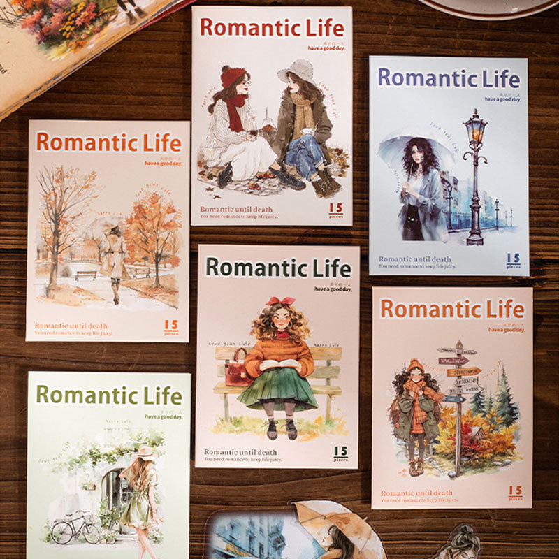 MHD-LMCJ001-Nice day PET sticker pack romantic life series city scene character notebook material 15 sheets 6 types