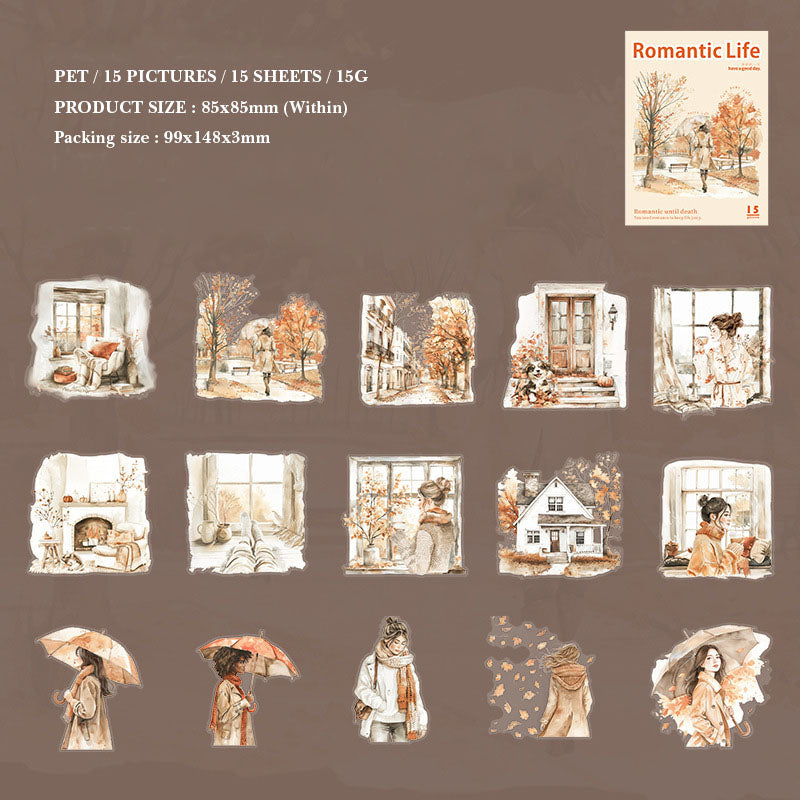 MHD-LMCJ002-Nice day PET sticker pack romantic life series city scene character notebook material 15 sheets 6 types