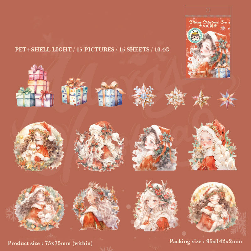 MHD-MHSD002-A wonderful day PET sticker pack Dreamy Christmas Eve series Christmas theme notebook material 15 pieces 6 types