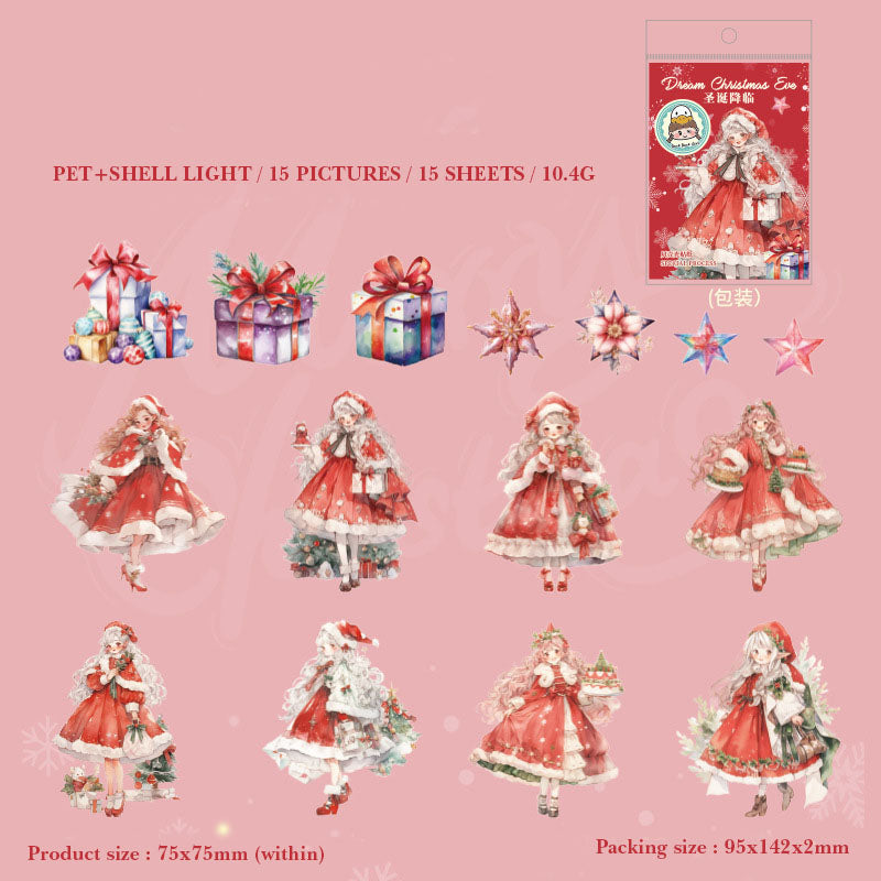 MHD-MHSD003-A wonderful day PET sticker pack Dreamy Christmas Eve series Christmas theme notebook material 15 pieces 6 types