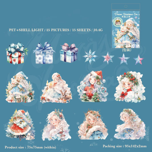 MHD-MHSD004-A wonderful day PET sticker pack Dreamy Christmas Eve series Christmas theme notebook material 15 pieces 6 types