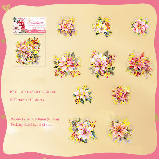 MHD-SDHQ001-Nice day PET sticker pack Christmas flower season series Christmas flower hot stamping handbook material 10 sheets 6 types