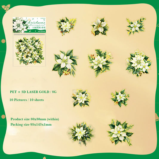 MHD-SDHQ002-Nice day PET sticker pack Christmas flower season series Christmas flower hot stamping handbook material 10 sheets 6 types